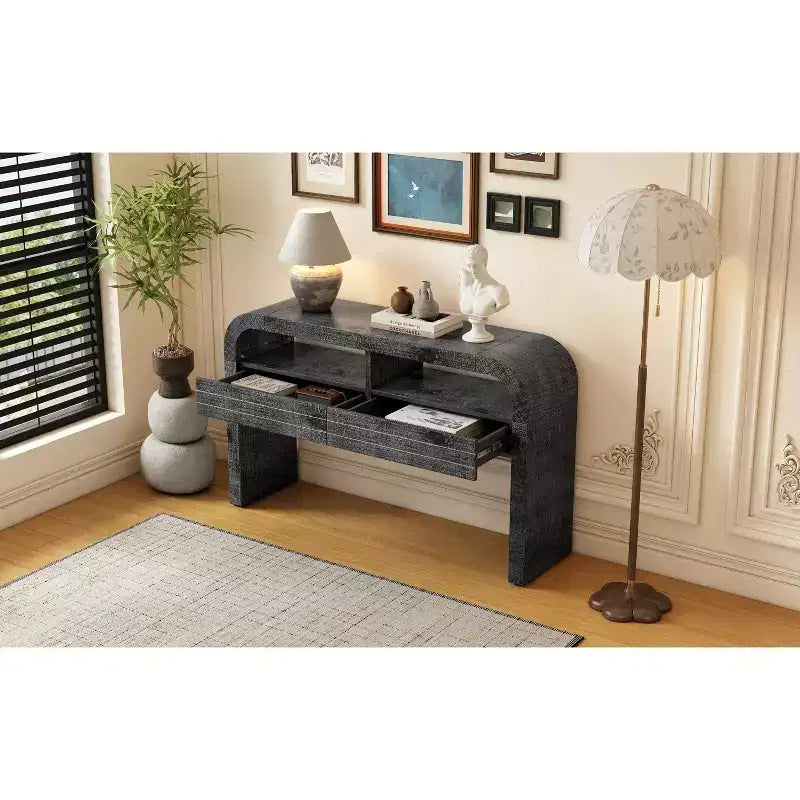 Curved Console Table with 2 Drawers & Open Shelf – Entryway & Hallway Table