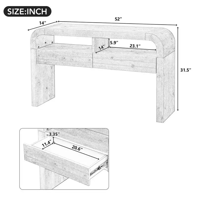 Curved Console Table with 2 Drawers & Open Shelf – Entryway & Hallway Table