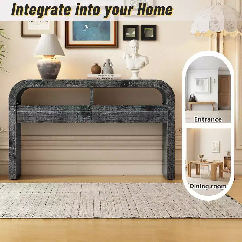 Curved Console Table with 2 Drawers & Open Shelf – Entryway & Hallway Table