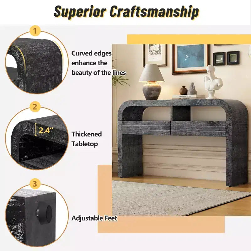 Curved Console Table with 2 Drawers & Open Shelf – Entryway & Hallway Table