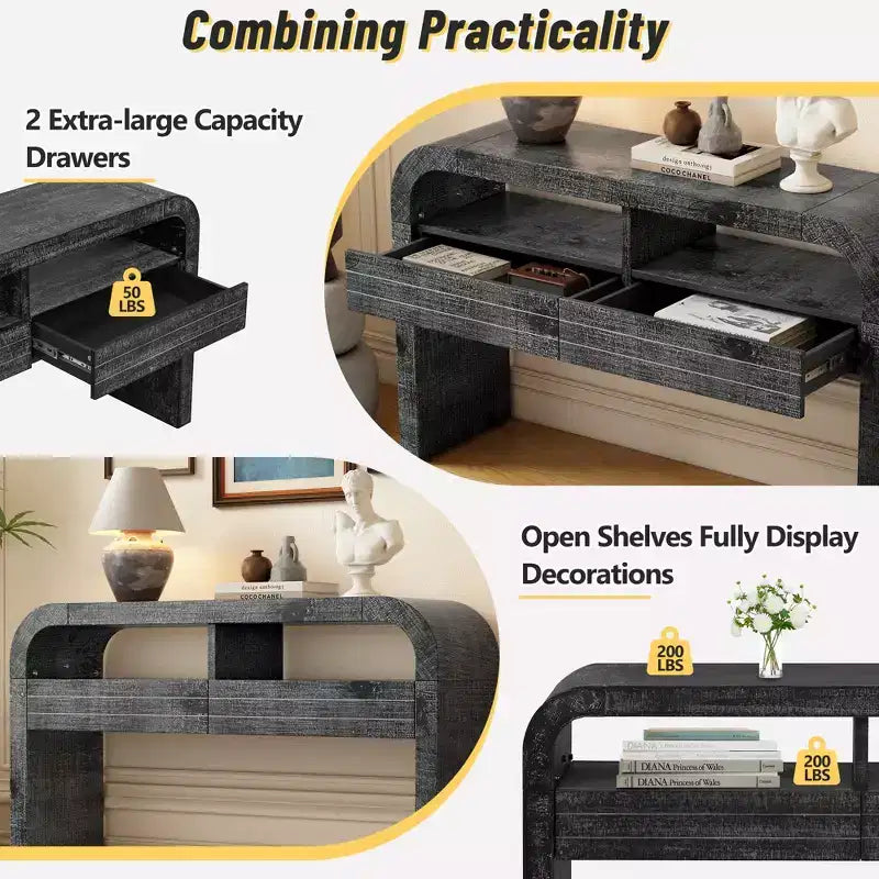 Curved Console Table with 2 Drawers & Open Shelf – Entryway & Hallway Table
