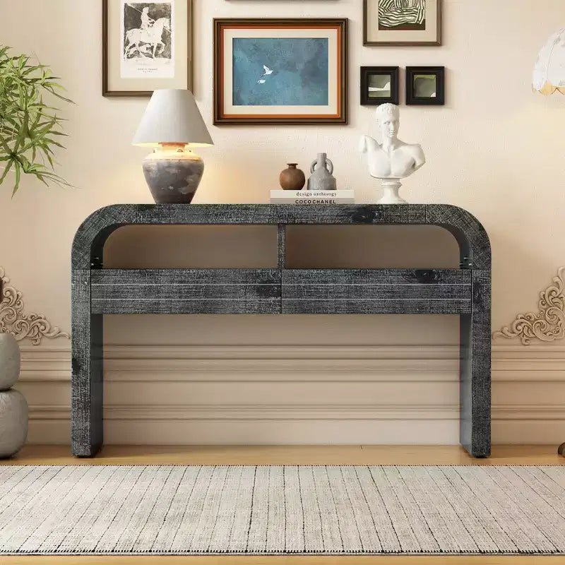 Curved Console Table with 2 Drawers & Open Shelf – Entryway & Hallway Table