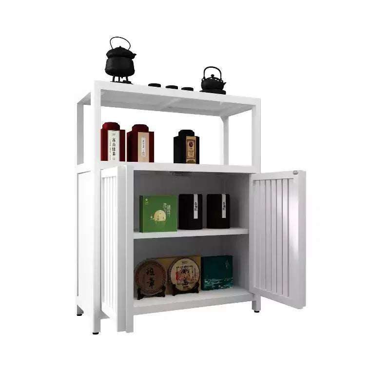 Large Capacity Bamboo Storage Cabinet with Double Doors & Open Shelf