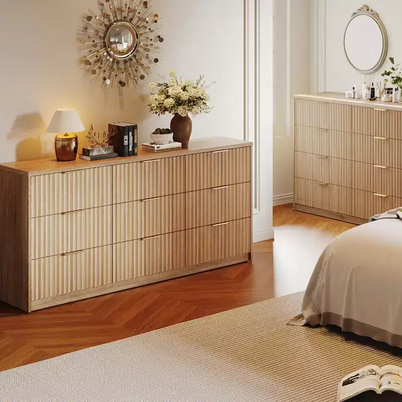 Fluted Dresser for Bedroom, 9 Drawer Dresser, Modern Chest of Drawers, Wooden Dressers Closet Storage Organizer for Living Room Entryway