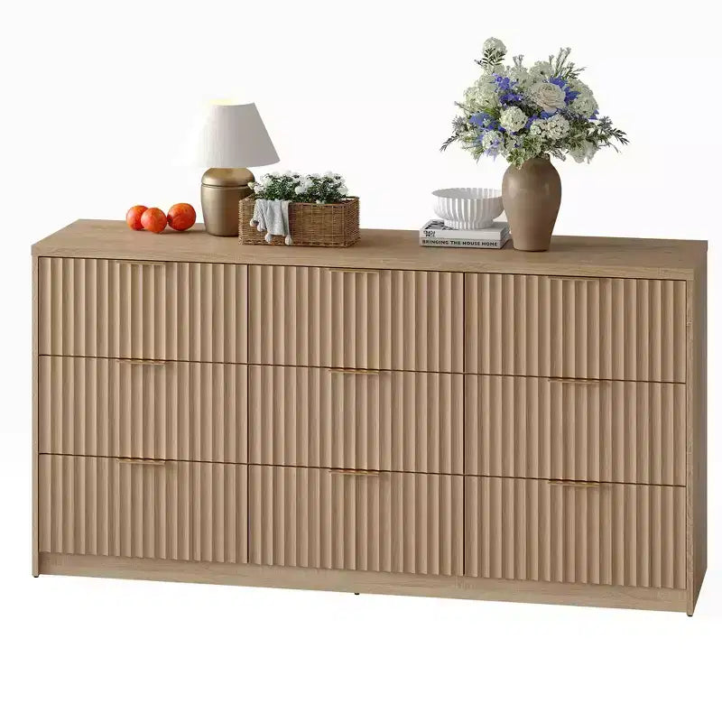 Fluted Dresser for Bedroom, 9 Drawer Dresser, Modern Chest of Drawers, Wooden Dressers Closet Storage Organizer for Living Room Entryway