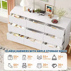 Fluted Dresser for Bedroom, 9 Drawer Dresser, Modern Chest of Drawers, Wooden Dressers Closet Storage Organizer for Living Room Entryway