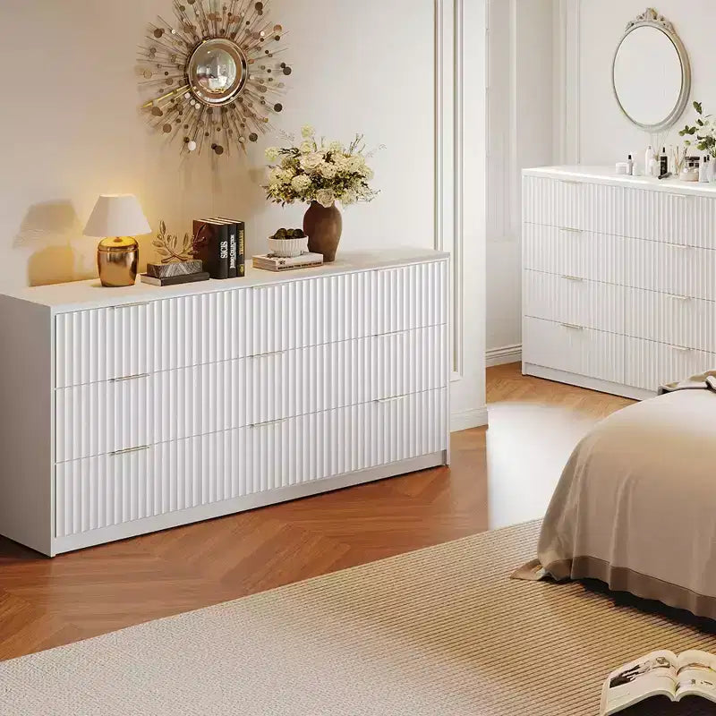 Fluted Dresser for Bedroom, 9 Drawer Dresser, Modern Chest of Drawers, Wooden Dressers Closet Storage Organizer for Living Room Entryway