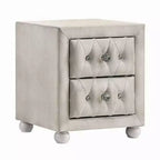 Royal Hampton Nightstand, 2 Drawers, Classic Crystal Tufted Beige Upholstery