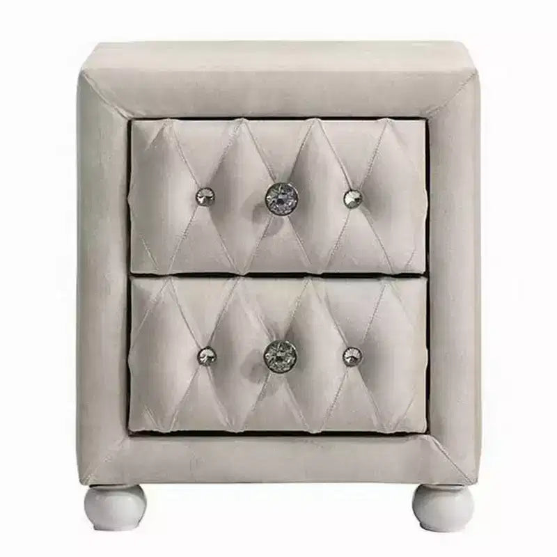 Royal Hampton Nightstand, 2 Drawers, Classic Crystal Tufted Beige Upholstery
