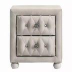 Royal Hampton Nightstand, 2 Drawers, Classic Crystal Tufted Beige Upholstery