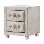 Royal Hampton Nightstand, 2 Drawers, Classic Crystal Tufted Beige Upholstery