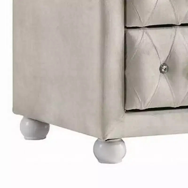 Royal Hampton Nightstand, 2 Drawers, Classic Crystal Tufted Beige Upholstery