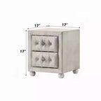 Royal Hampton Nightstand, 2 Drawers, Classic Crystal Tufted Beige Upholstery