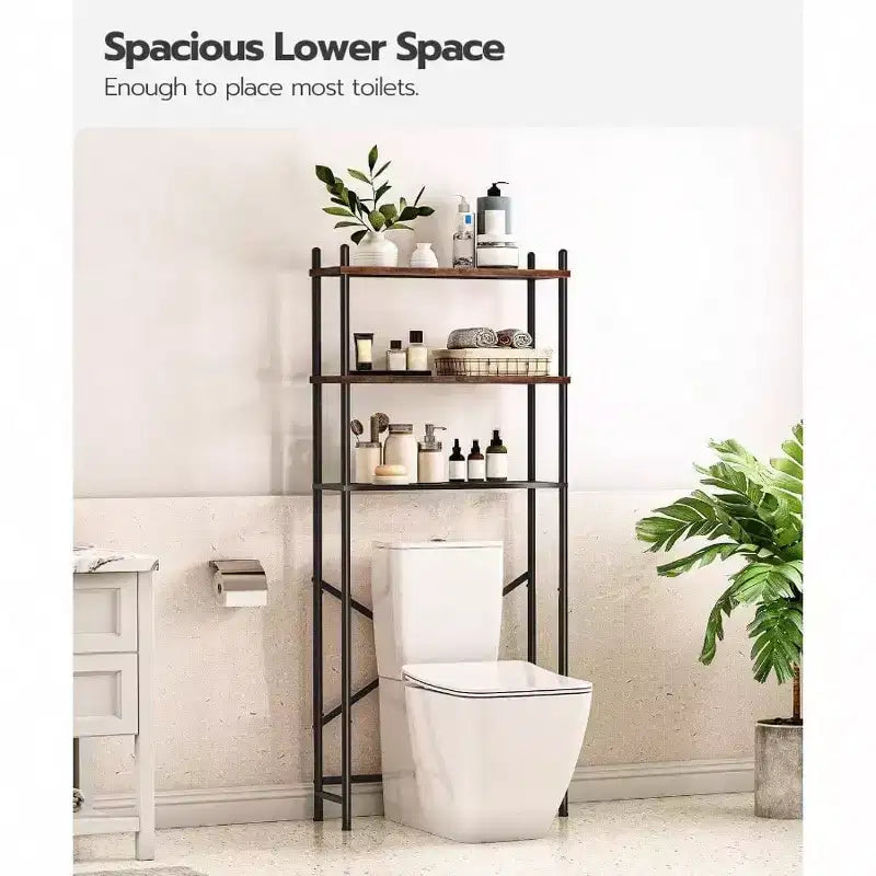 Over Toilet Storage 3 - Tier 2 - Tier Bathroom Organizer Freestanding Shelf with Adjustable Feet Rustic Brown and Black