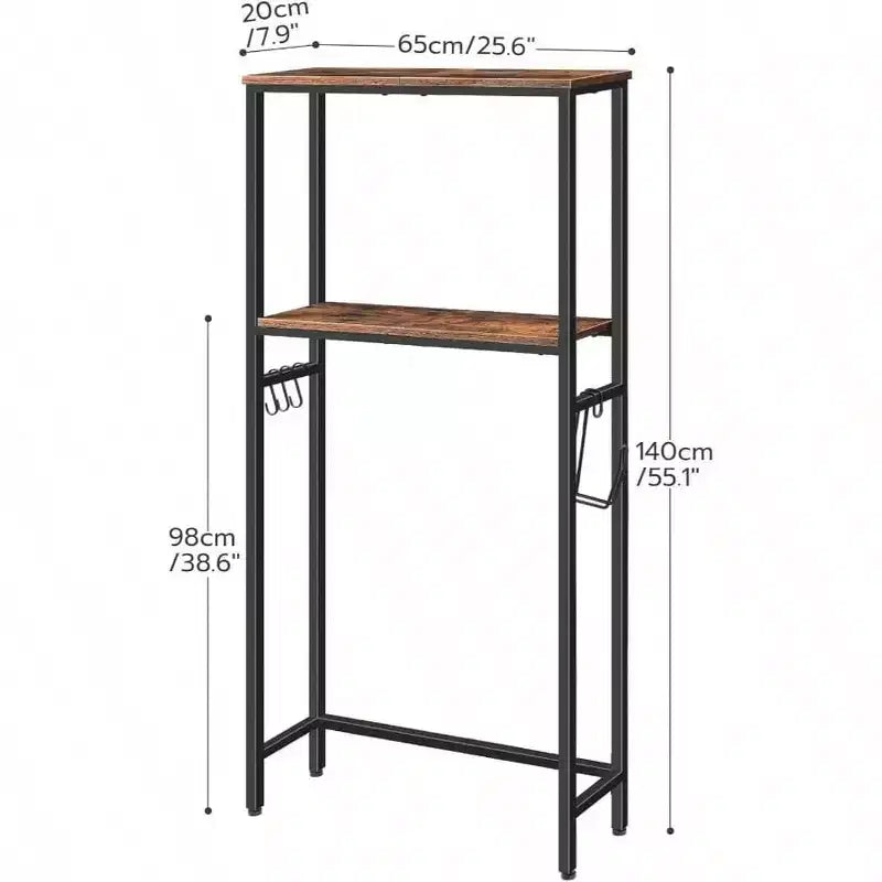 Over Toilet Storage 3 - Tier 2 - Tier Bathroom Organizer Freestanding Shelf with Adjustable Feet Rustic Brown and Black