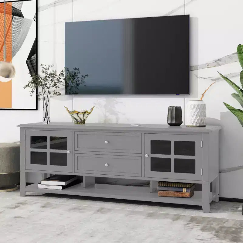 Modern TV Stand with Doors and Drawers for 60 inch TV, Wood Entertainment Center Table with Shelves for Living Room