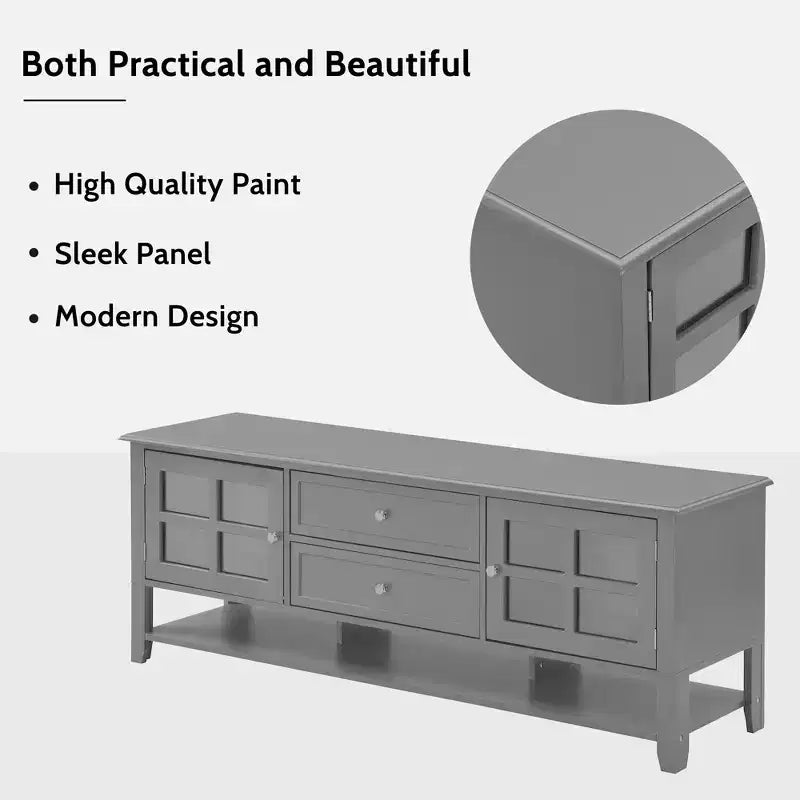 Modern TV Stand with Doors and Drawers for 60 inch TV, Wood Entertainment Center Table with Shelves for Living Room