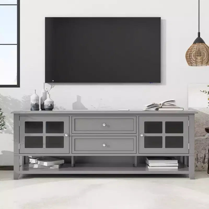 Modern TV Stand with Doors and Drawers for 60 inch TV, Wood Entertainment Center Table with Shelves for Living Room