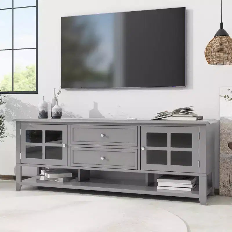 Modern TV Stand with Doors and Drawers for 60 inch TV, Wood Entertainment Center Table with Shelves for Living Room
