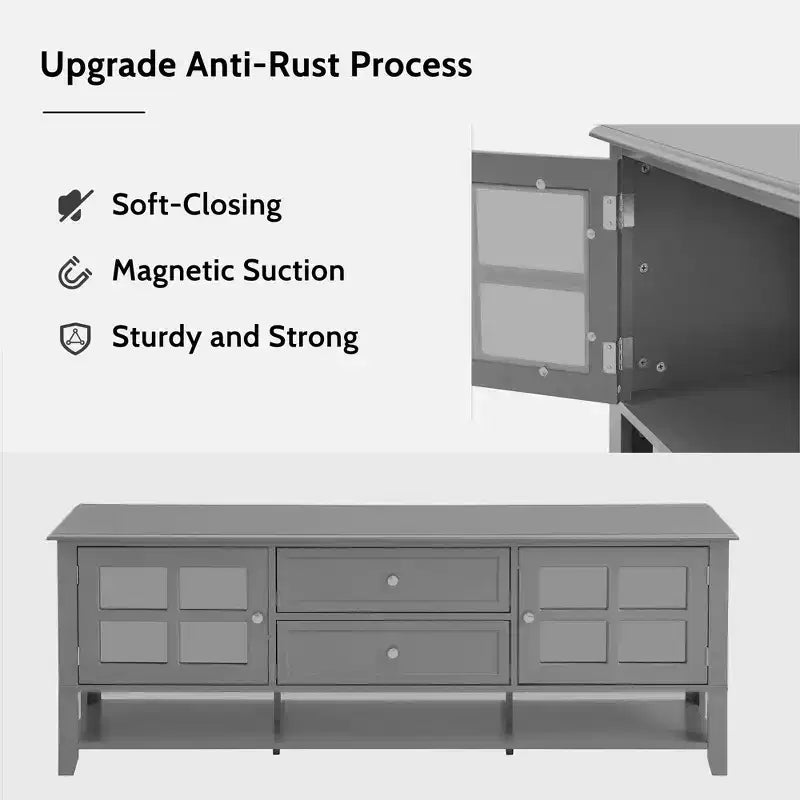 Modern TV Stand with Doors and Drawers for 60 inch TV, Wood Entertainment Center Table with Shelves for Living Room