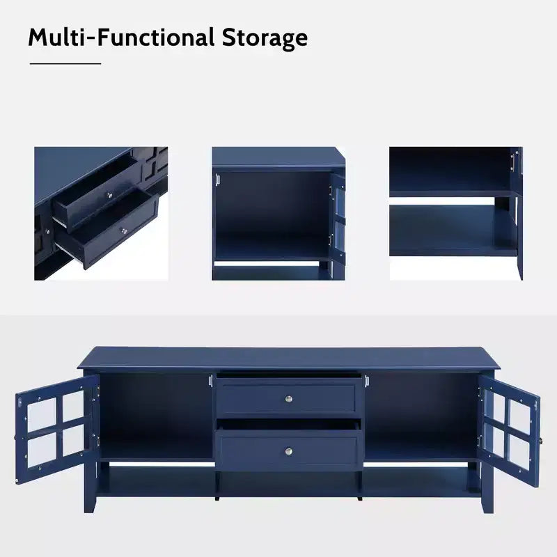 Modern TV Stand with Doors and Drawers for 60 inch TV, Wood Entertainment Center Table with Shelves for Living Room