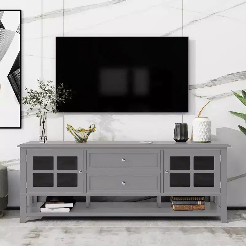 Modern TV Stand with Doors and Drawers for 60 inch TV, Wood Entertainment Center Table with Shelves for Living Room