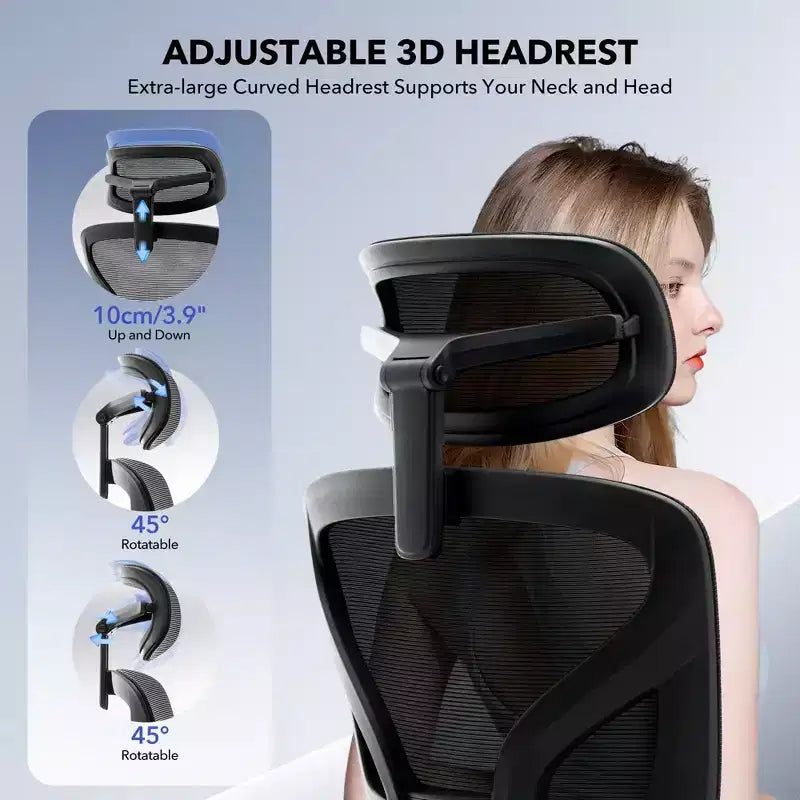 GustoWave Ergonomic Office Chair with Adjustable Lumbar Support, High-Back Mesh Desk Chair, Rolling Swivel Computer Task Chair for Home/Office