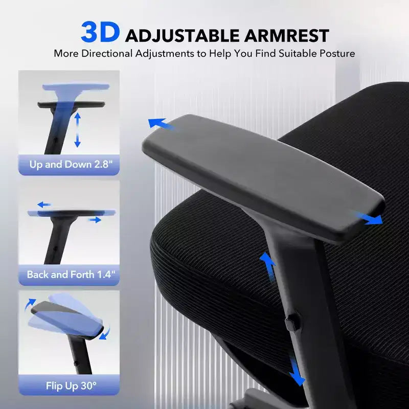 GustoWave Ergonomic Office Chair with Adjustable Lumbar Support, High-Back Mesh Desk Chair, Rolling Swivel Computer Task Chair for Home/Office