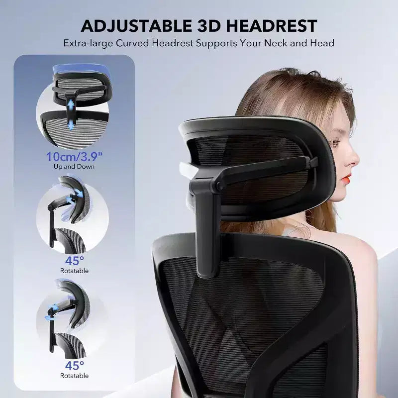 GustoWave Ergonomic Office Chair with Adjustable Lumbar Support, High-Back Mesh Desk Chair, Rolling Swivel Computer Task Chair for Home/Office