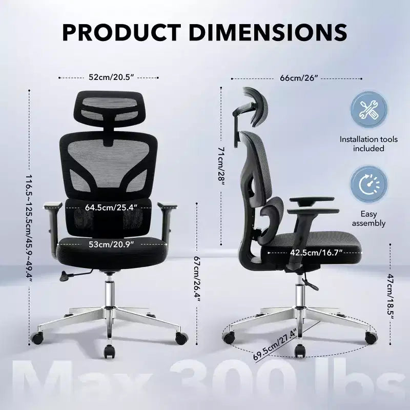 GustoWave Ergonomic Office Chair with Adjustable Lumbar Support, High-Back Mesh Desk Chair, Rolling Swivel Computer Task Chair for Home/Office