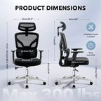 GustoWave Ergonomic Office Chair with Adjustable Lumbar Support, High-Back Mesh Desk Chair, Rolling Swivel Computer Task Chair for Home/Office