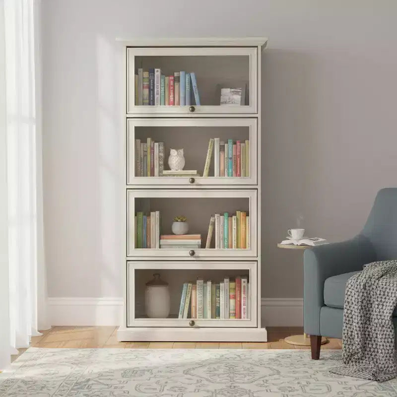 63" Tall 4-Tier Glass Display Cabinet with Flip-Up Doors – Living Room & Office