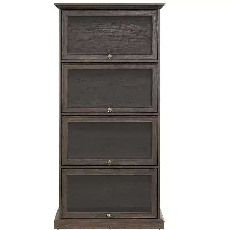 63" Tall 4-Tier Glass Display Cabinet with Flip-Up Doors – Living Room & Office