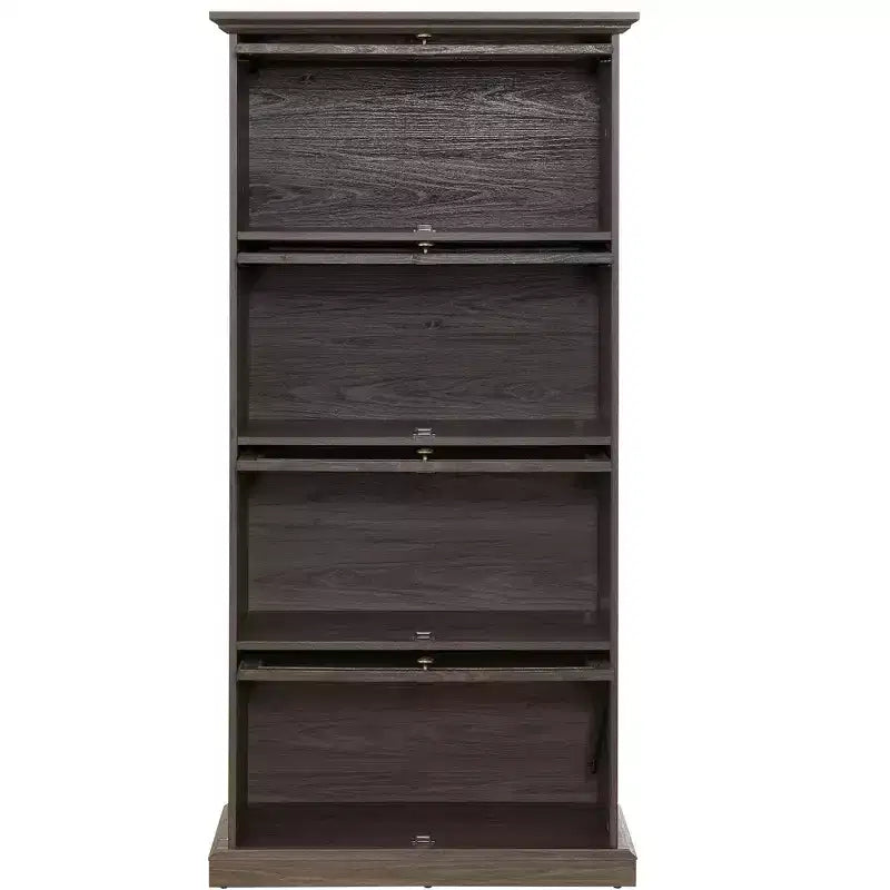 63" Tall 4-Tier Glass Display Cabinet with Flip-Up Doors – Living Room & Office
