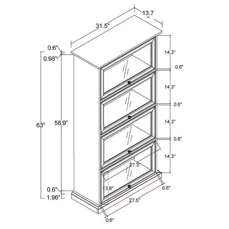 63" Tall 4-Tier Glass Display Cabinet with Flip-Up Doors – Living Room & Office