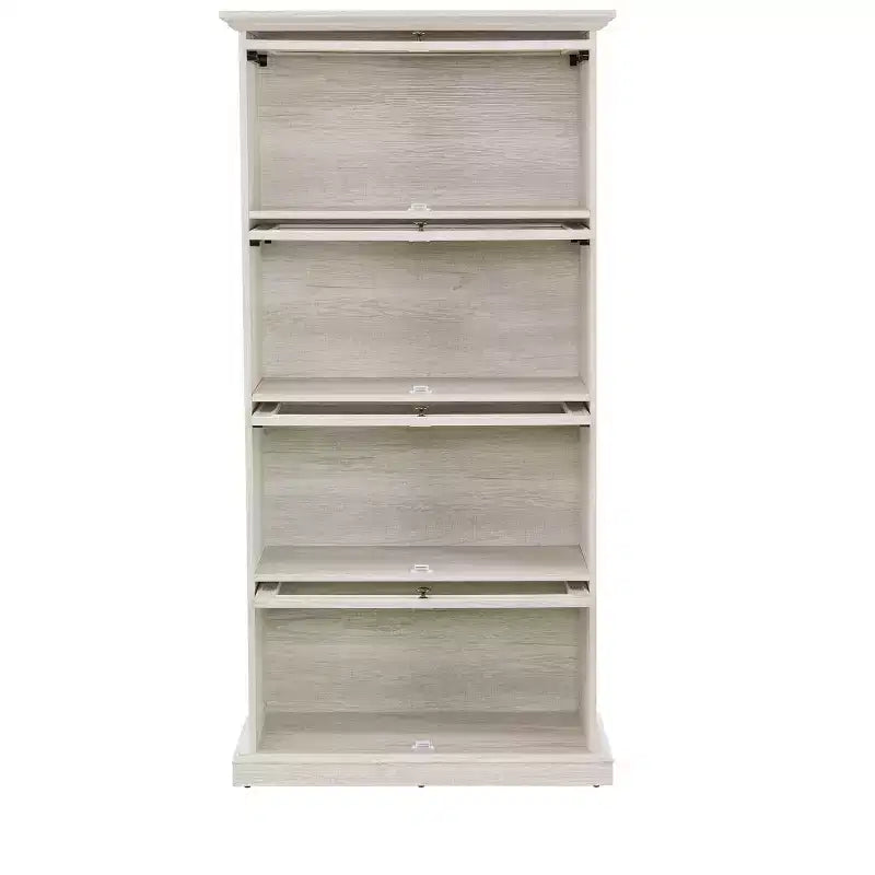 63" Tall 4-Tier Glass Display Cabinet with Flip-Up Doors – Living Room & Office