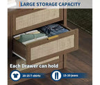 6 Drawer Dresser for Bedroom, Wide Rattan Dresser, Wooden with Gold Handles, Farmhouse Tv Stand Entryway Table, Modern Chest of Drawers for room