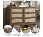 6 Drawer Dresser for Bedroom, Wide Rattan Dresser, Wooden with Gold Handles, Farmhouse Tv Stand Entryway Table, Modern Chest of Drawers for room