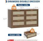 6 Drawer Dresser for Bedroom, Wide Rattan Dresser, Wooden with Gold Handles, Farmhouse Tv Stand Entryway Table, Modern Chest of Drawers for room