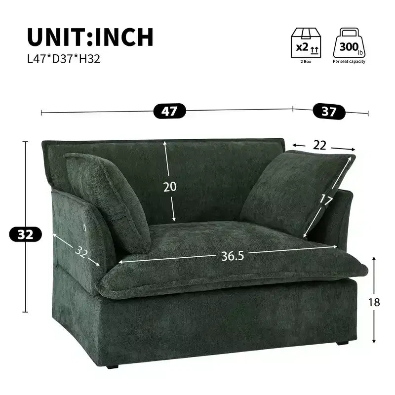 Whisen 47.2 Oversized Accent Chair, Chenille Armchair, Cloud-Like Comfy Single Sofa with Modern Base & Armrest
