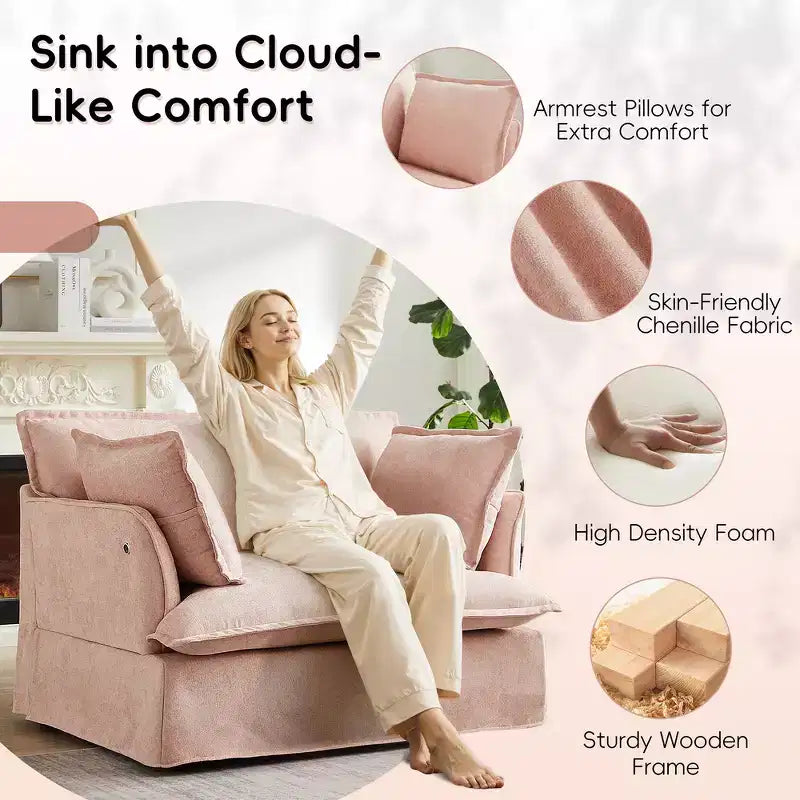 Whisen 47.2 Oversized Accent Chair, Chenille Armchair, Cloud-Like Comfy Single Sofa with Modern Base & Armrest