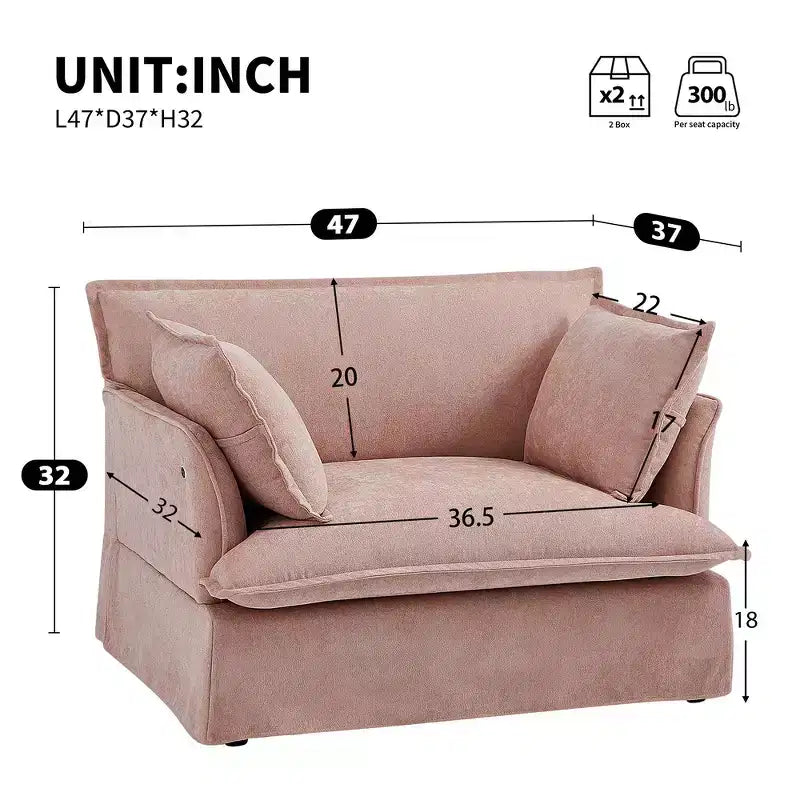 Whisen 47.2 Oversized Accent Chair, Chenille Armchair, Cloud-Like Comfy Single Sofa with Modern Base & Armrest