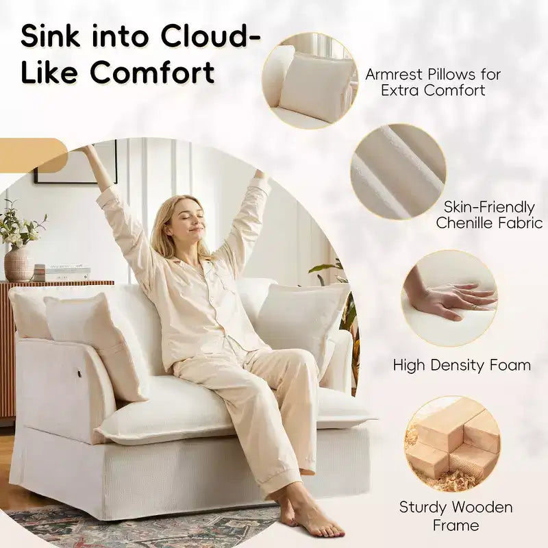Whisen 47.2 Oversized Accent Chair, Chenille Armchair, Cloud-Like Comfy Single Sofa with Modern Base & Armrest