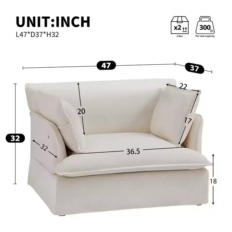 Whisen 47.2 Oversized Accent Chair, Chenille Armchair, Cloud-Like Comfy Single Sofa with Modern Base & Armrest