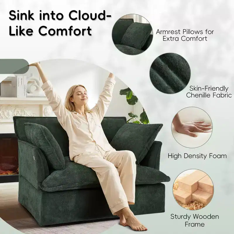 Whisen 47.2 Oversized Accent Chair, Chenille Armchair, Cloud-Like Comfy Single Sofa with Modern Base & Armrest