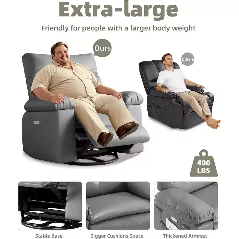 Power Lift Recliner Chair with Heat and Massage, Giant 27 Wide Seat, 360 Swivel Manual Rocker, Remote Control Oversized Recliner for Living Room