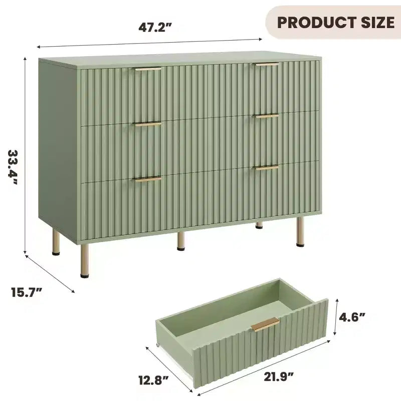 6-Drawer Double Dresser, 47.2 Fluted Wood Chest with Deep Storage & Large Top - TV Stand for Living Room, Bedroom, Hallway