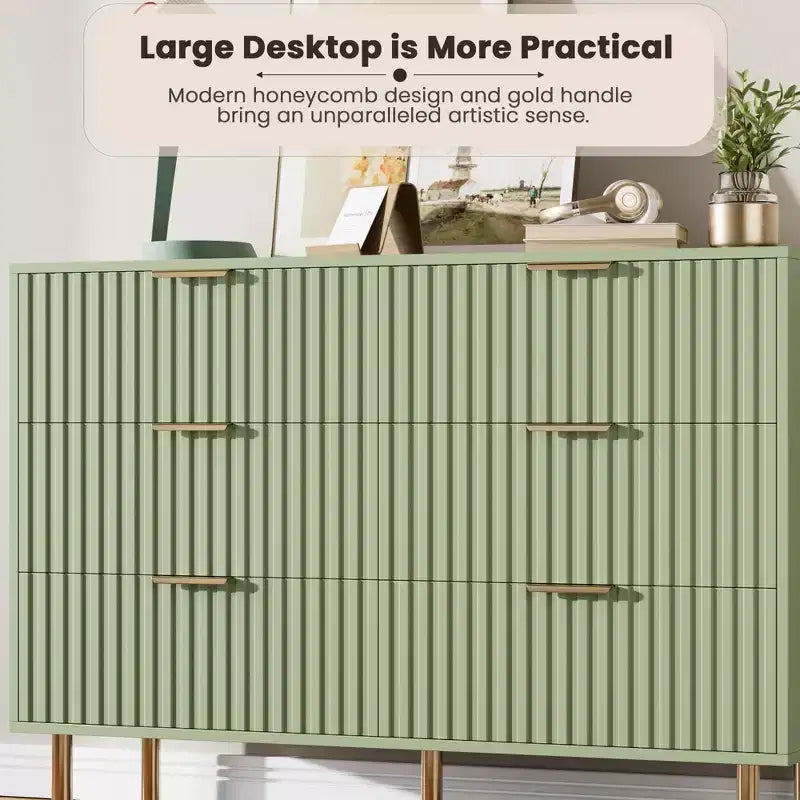 6-Drawer Double Dresser, 47.2 Fluted Wood Chest with Deep Storage & Large Top - TV Stand for Living Room, Bedroom, Hallway