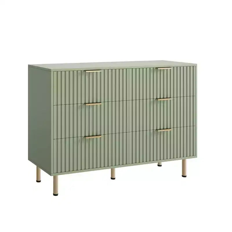 6-Drawer Double Dresser, 47.2 Fluted Wood Chest with Deep Storage & Large Top - TV Stand for Living Room, Bedroom, Hallway