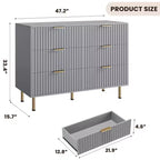6-Drawer Double Dresser, 47.2 Fluted Wood Chest with Deep Storage & Large Top - TV Stand for Living Room, Bedroom, Hallway